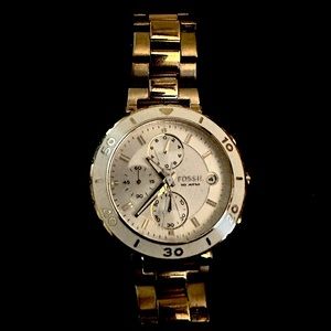 Gold & White Fossil Oversized Face (“Boyfriend Style”) Watch great condition